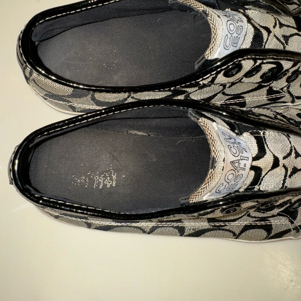 Coach Kira Laceless Slip On Sneakers Jacquard Black White Logo - Picture 15 of 16